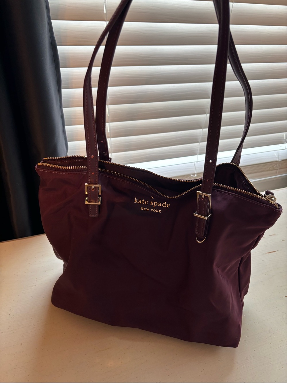 kate spade Plum-Colored Nylon Tote with Gold Hardware